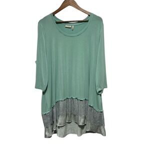 LOGO Lori Goldstein Tunic Women 3X Light Green Lace Hem Relaxed Fit Stretch Knit